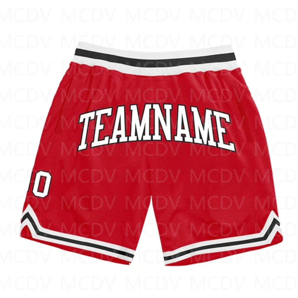 

Custom Red White-Black Authentic Throwback Basketball Shorts 3D All Over Printed Men's Shorts Quick Drying Beach Shorts