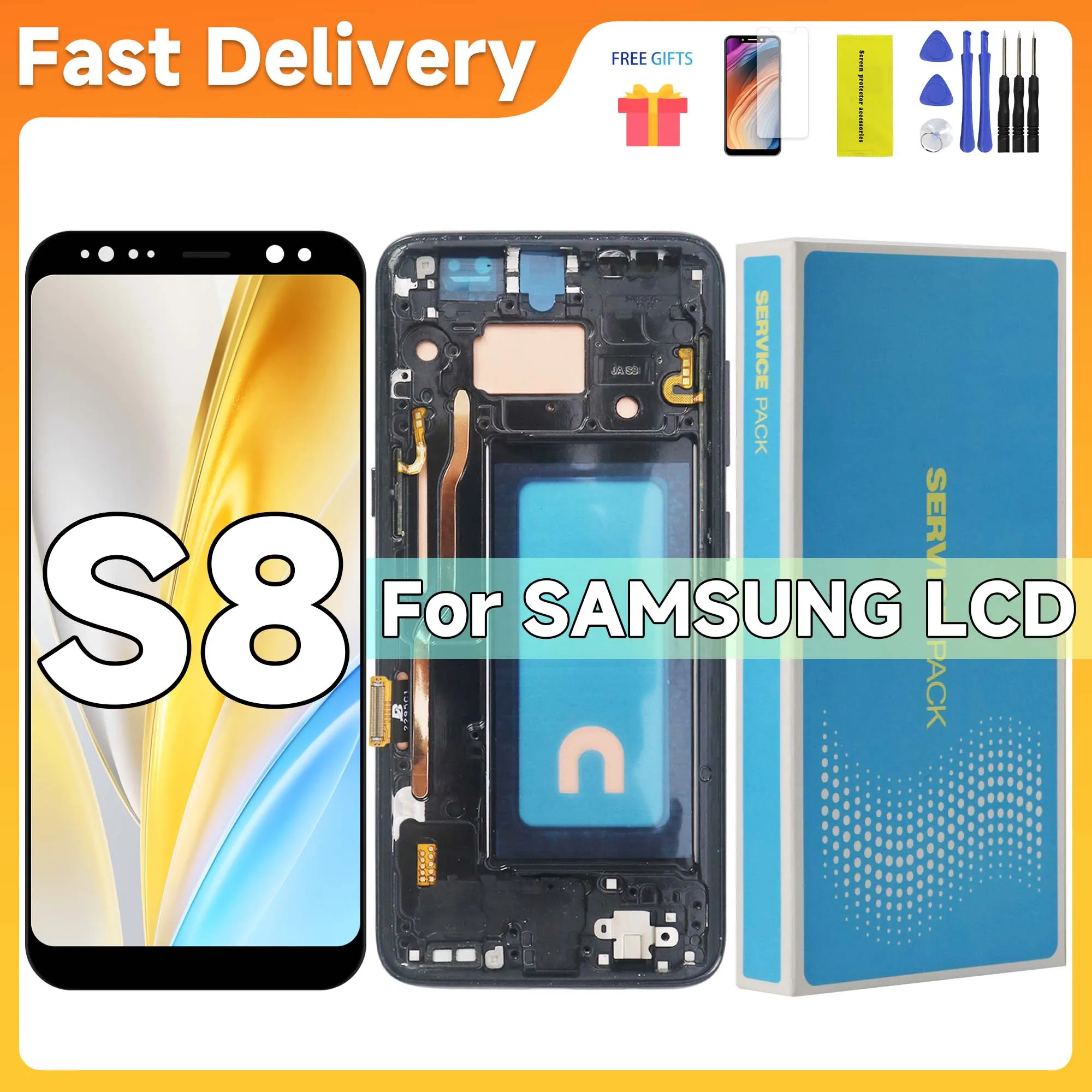 oled-tft-サムスン-s8-g950-g950f-sm-g950fd-ディスプレイタッチスクリーンデジタイザーフレーム付き