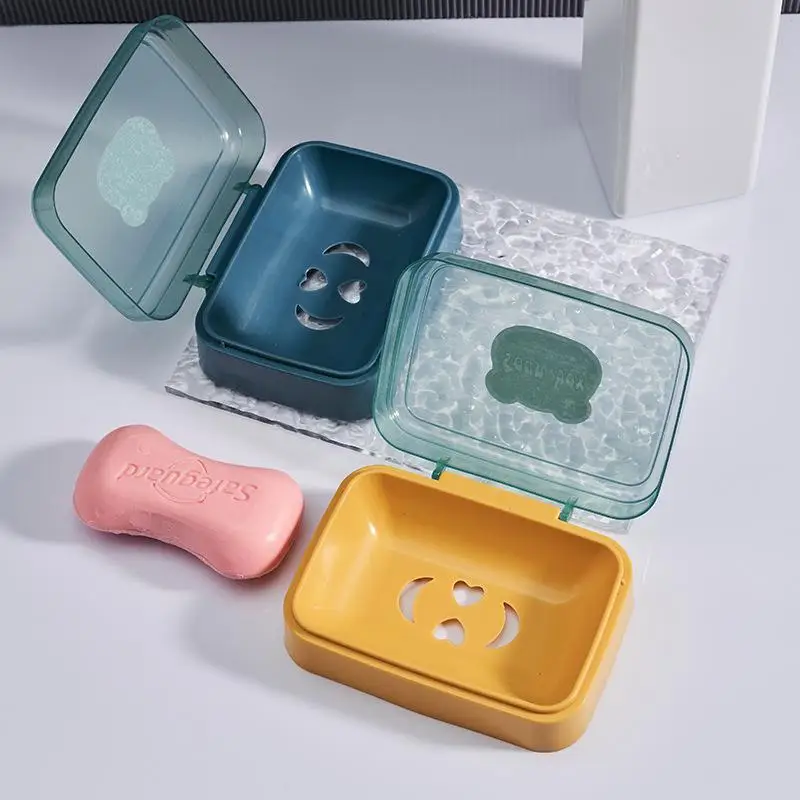 Bathroom Soap Dish with Transparent Lid Portable Travel Soap Box Household Clamshell Soap Box Soap Drain Container Holder