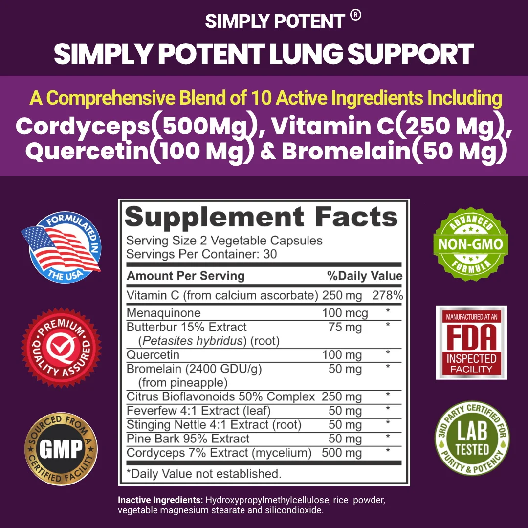 Lung Support Supplement - Bromelain & Vitamin C for Lung Cleansing & Detoxification, Lung Health, Respiratory & Bronchial Health