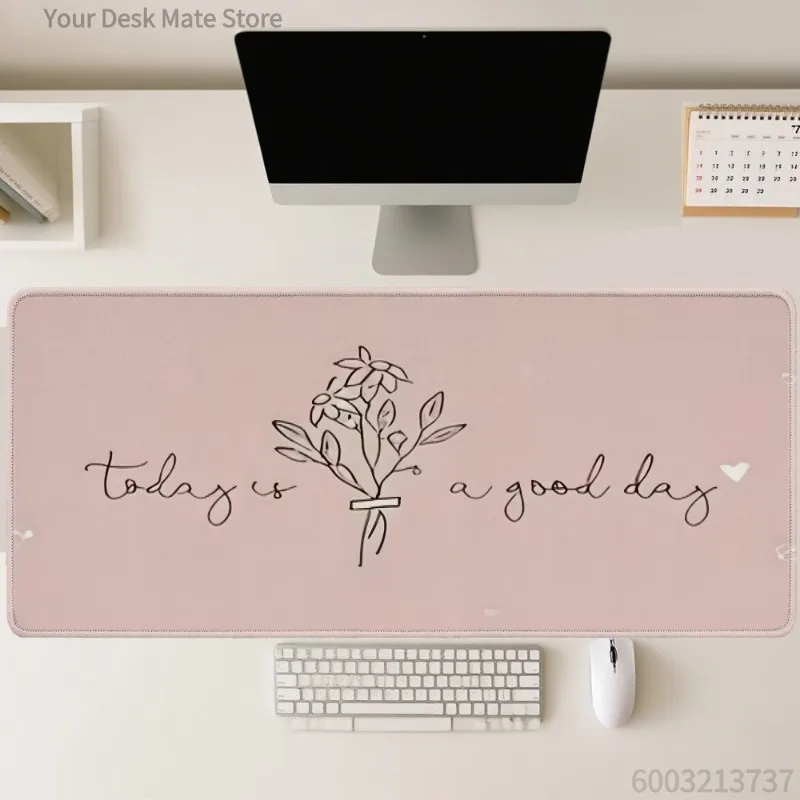Boho Botanical Desk Pad Blue Sketch Flower Retro Color Stripe Watercolor Bloom Cherry Blossom Mousepad Non‑Slip Rubber Desk Deco