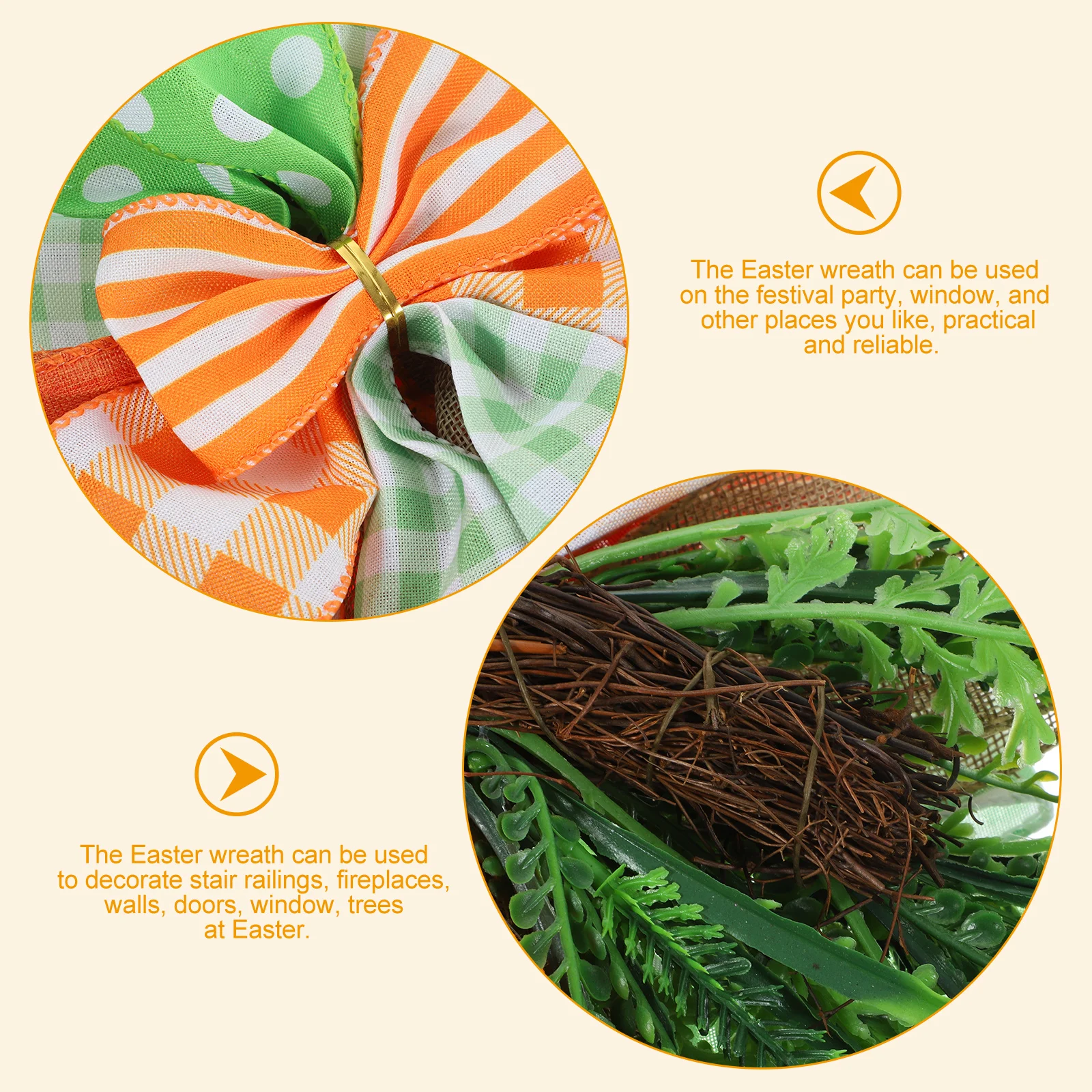 

1pcs Carrot Shaped Wreath Compact Indoor Outdoor Decor For Front Door Window Party Hanging Spring Decoration Easter Wreath For