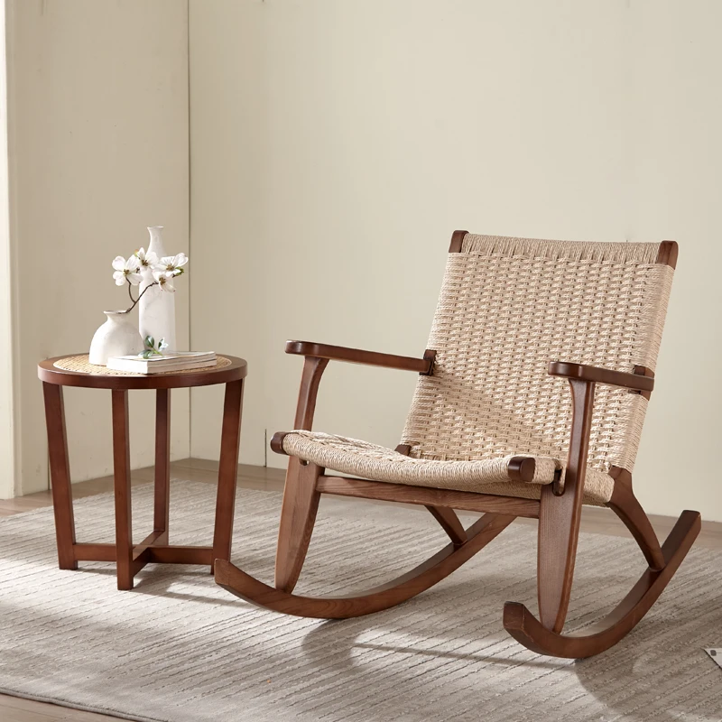 Rocking chair simple solid wood leisure chair ash lazy chair single sofa home getaway chair