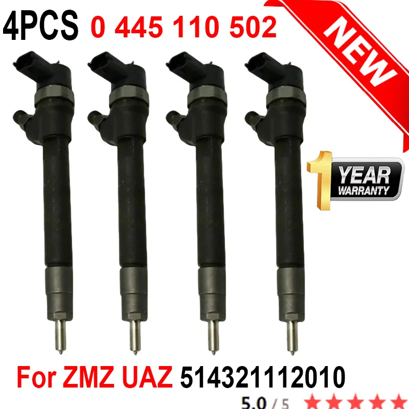 4PCS NEW 0 445 110 502 0445110502 514321112010 for UAZ ZMZ Hunter/Patriot 2.0CD 3M3-51432 EURO 4 Diesel Commmon Rail Injector