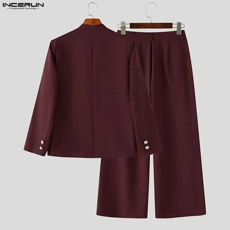 INCERUN Men's Sets Solid Color V Neck Long Sleeve Blazer Pants Two Piece Sets Elegant Streetwear 2026 Fashion Men Matching Sets view 5