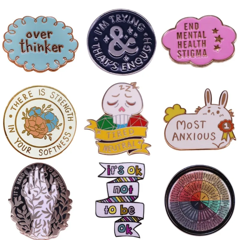 High Quality Overthinking It Is Ok Not To Be Ok Enamel Pins Mental Health Awareness Badge Depression Suicide Prevention Brooches