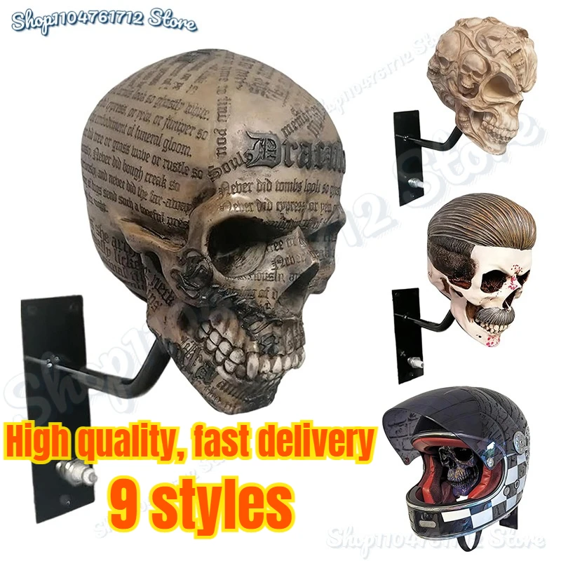 

Motorcycle Helmet Skull Holder Helmet Storage Rack Wall Mount Hat Rack Resin For Coats, Caps, Baseballs And Rugby Helmet
