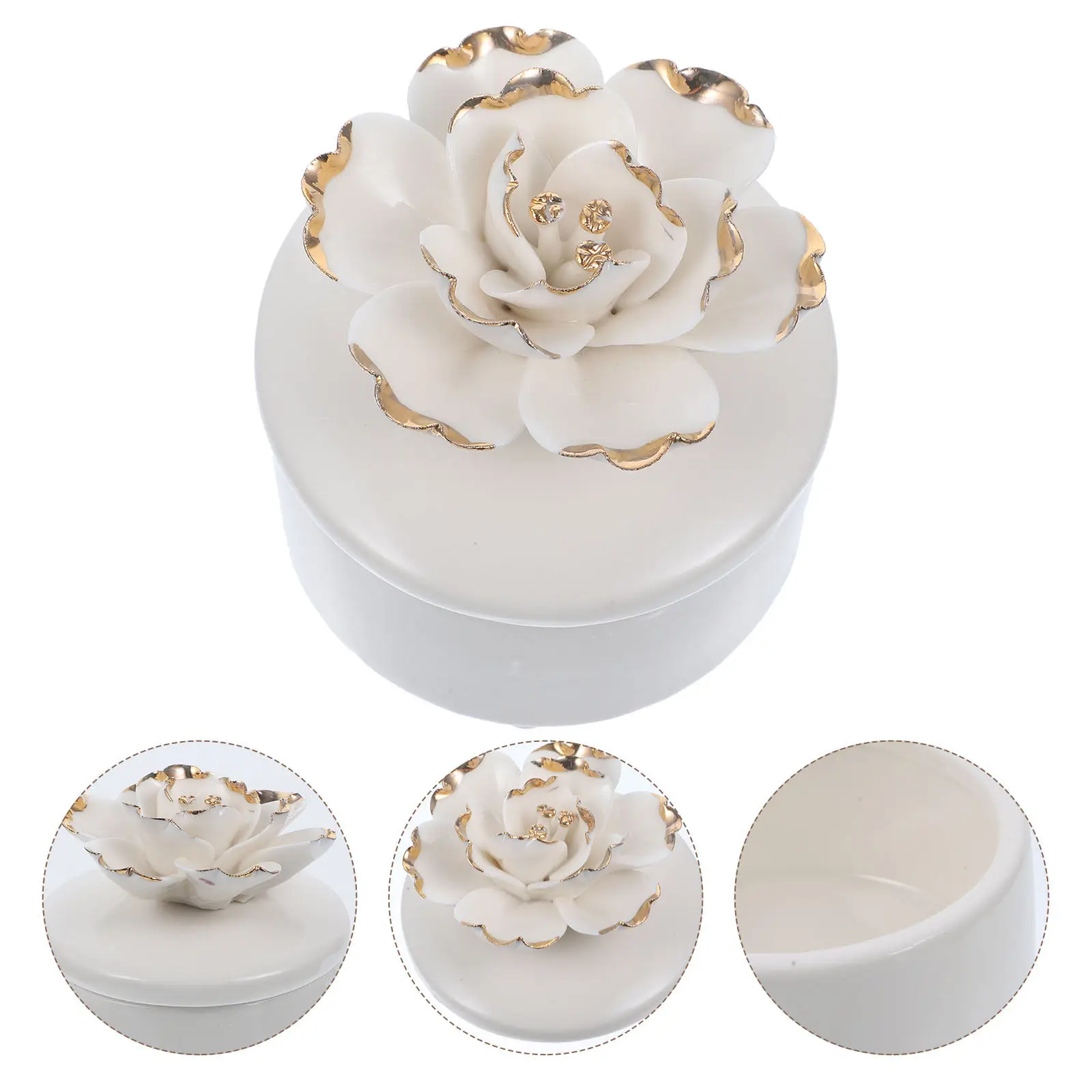 

Handmade Ceramic Flower Jewelry Box Fine Texture Elegant Storage Holder for Earrings Rings Necklaces Bracelets Charm Holder