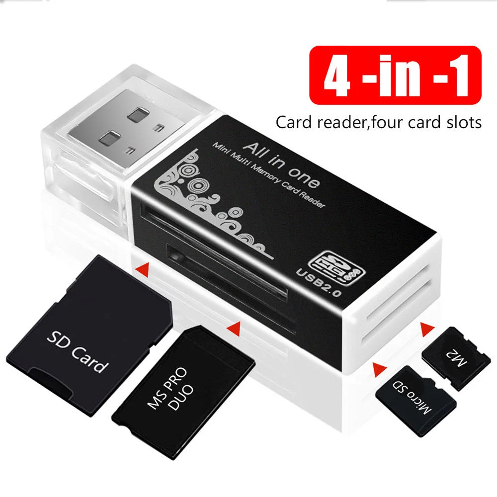 Pembaca Kartu Alloy 4 Port USB2.0 Micro SD TF M2 MS Pro Duo MMC SDHC DV Adaptor Kartu Memori untuk Ponsel dan Kamera dengan Indikator LED