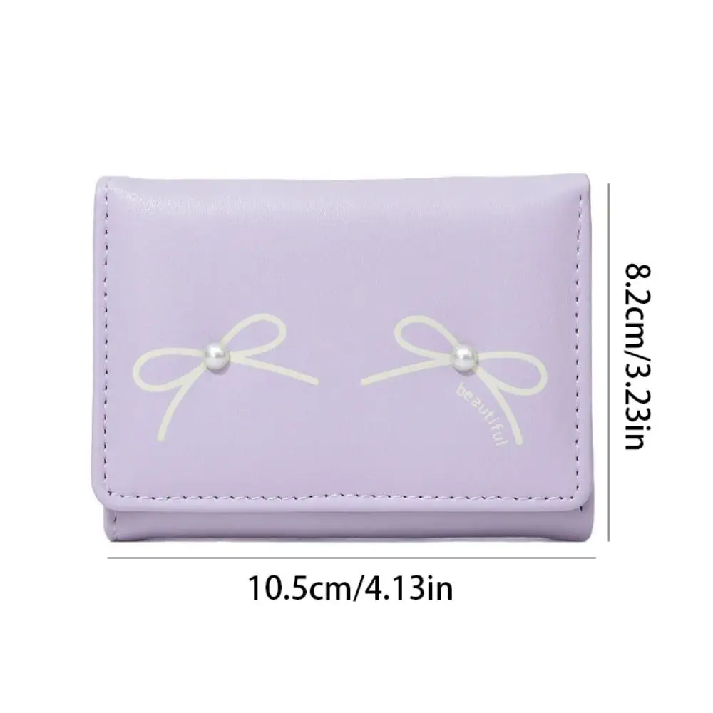 Waterproof Bow Short Folding Wallet Handheld Lightweight Money Purse Bag PU Leather Korean Style Heart Photo Card Holder Female image 5
