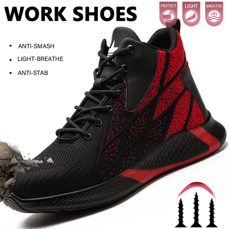 Fashion Safety Protective Shoes Men Steel Toe Safety Shoes Comfortable Anti-smash Anti-puncture function Work Shoes Mining boots