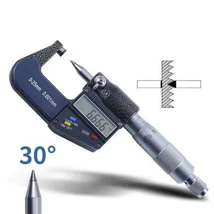 Range 0-25mm Accuracy 0.001mm Digital Display Single Tip 30 Degree Micrometer Thin Film Outer Diameter Micrometer Caliper