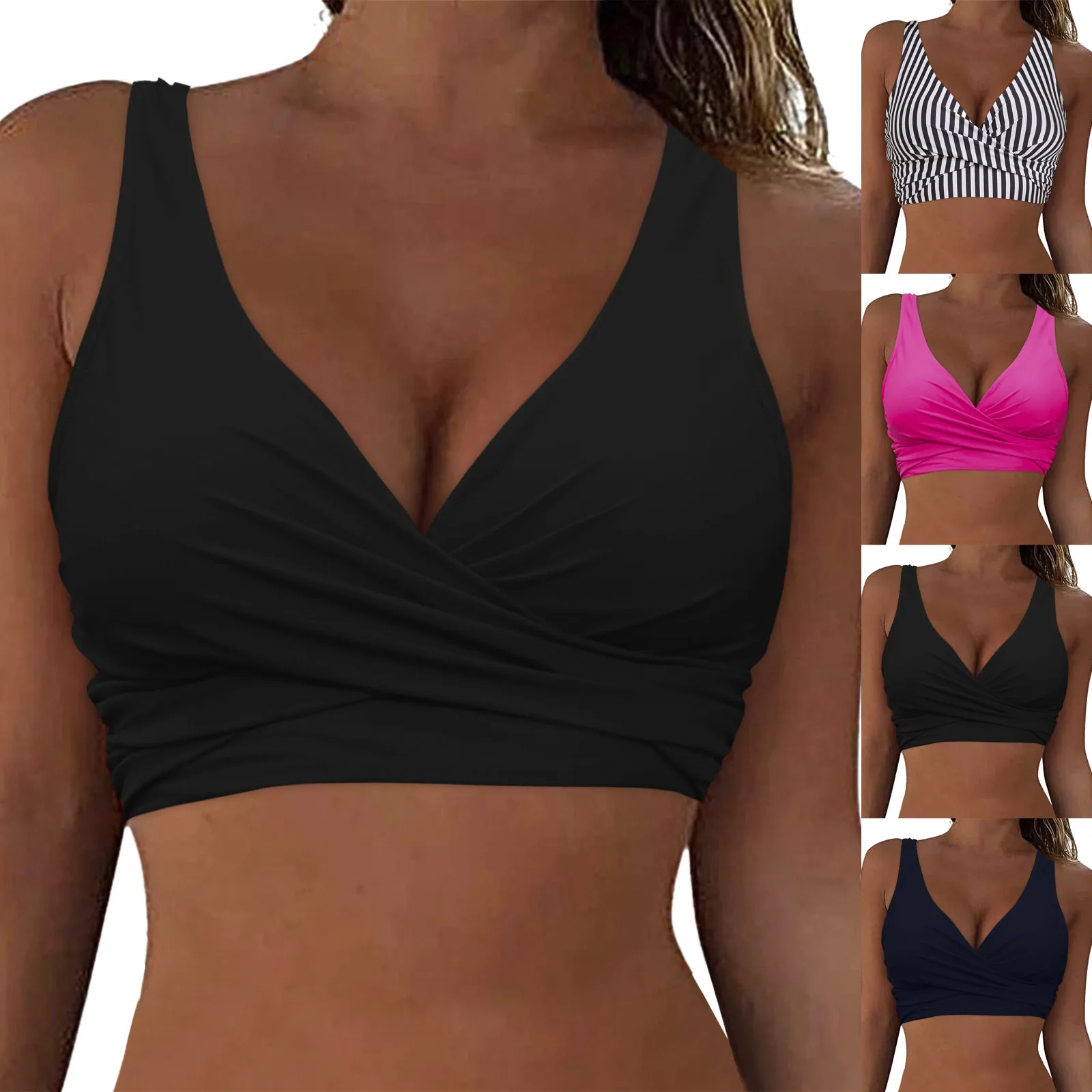 Women Lace Up Swimwear Tops Underwire Full Coverage Bikini Top Push Up Swim Crop Top Tie Back Bathing Suit Tops