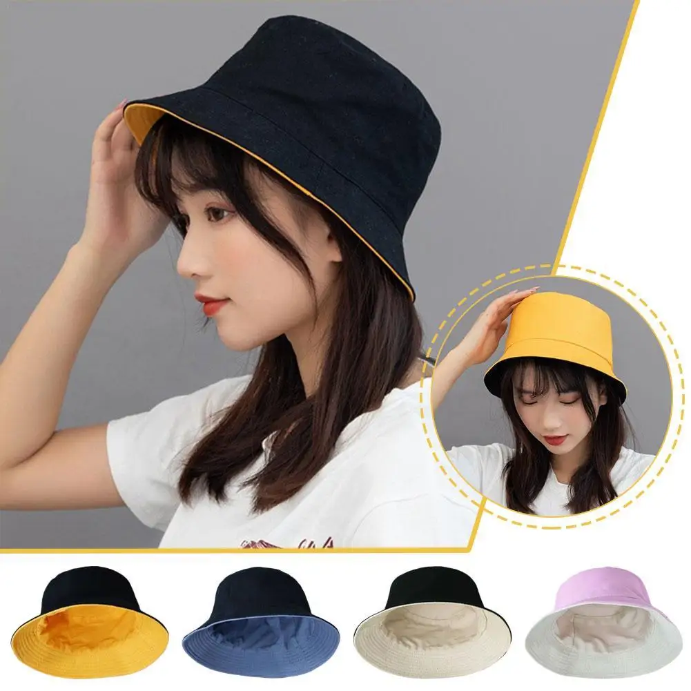 

Double-sided Wearing Cap Solid Color Bucket Hat Men Women Sun Hat Reversible Fisherman Hat Summer Panama Cap Sun Fishing Gorros