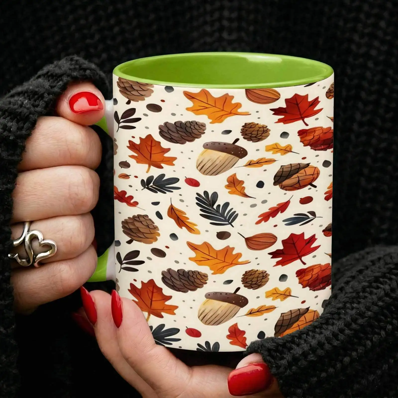 1pc Fall-Themed Ceramic Mug with Watercolor Autumn Leaves, Acorns & Pinecone - 11oz Cup Suitable for Home, Office, Thanksgiving Gifts for Men, Women, Friends - Warm Seasonal Drinkware for Tea or Cocoa