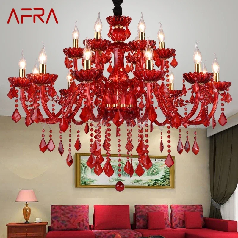 

AFRA European Style Crystal Pendent Lamp Red Candle Lamp Luxurious Living Room Restaurant Bedroom Villa Chandelier