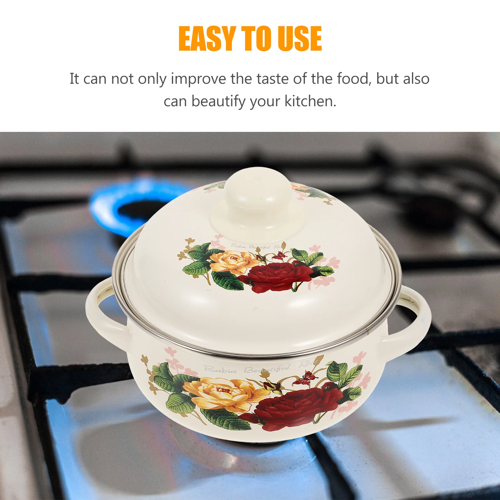 

Binaural Soup Pot Enamel Household Cooking Utensil Flat Bottom Stockpot Stew Pot Flat Bottom Stockpot Cooking Utensil