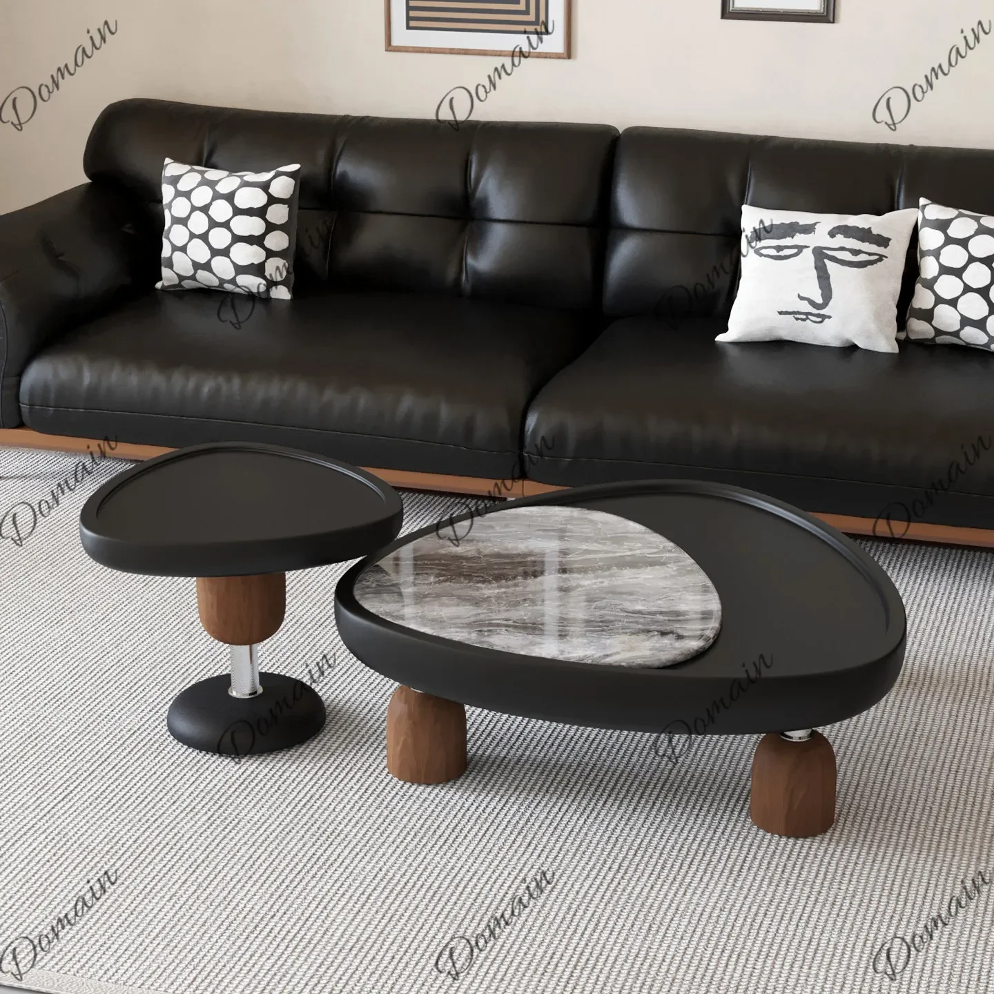 81 N Italian Minimalist Vintage Irregular Coffee Table Set for Living Room, Creative Designer Small Space Furniture