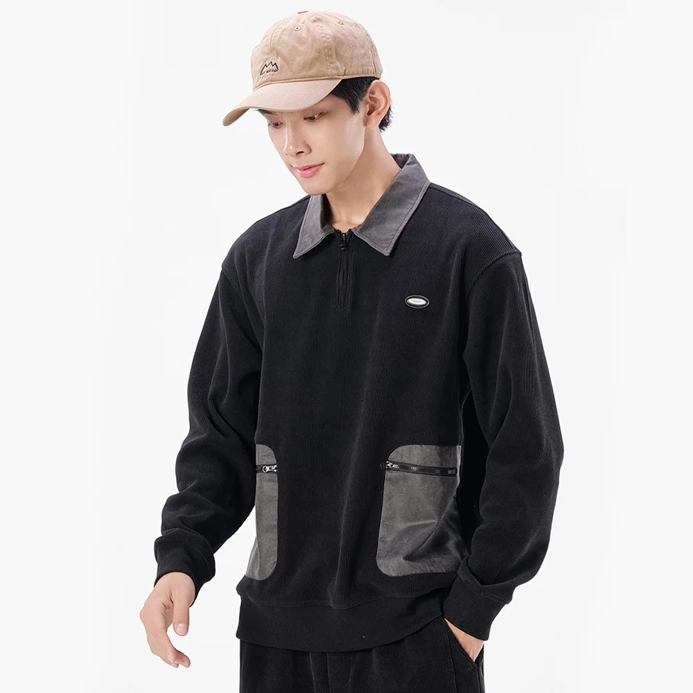 American Retro Autumn Pullover Sweatshirts Men Splice Pocket Streetwear Fashion Loose Casual Plus Size Hoodie Sweatshirt Top