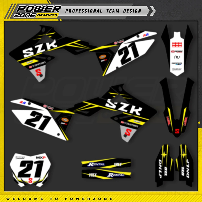 

POWERZONE на заказ для SUZUKI RMZ 250 450 2022 2021 2020 2019 2018 RMZ мотоциклетные наклейки индивидуальный комплект защиты графической активности 01