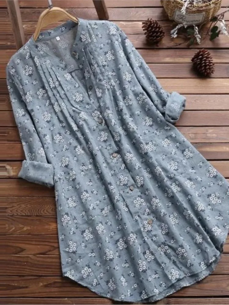Dame Blumen Druck Hemd Casual Langarm Stehen Neck Taste Lose Shirts Tops Für Frauen Boho Urlaub frauen Kleidung Frühling
