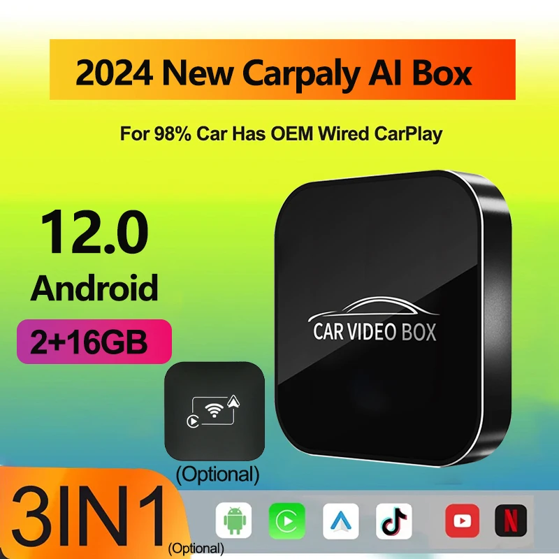 

Car Video Box Carplay Ai Box Wireless CarPlay Android Auto Smart TV Box Car Intelligent System WIFI for Netflix YouTube Options