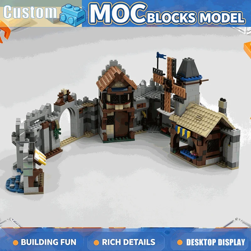 1584PCS Medieval Castle Gate Building Blocks Architecture Extension Model DIY Assembly Toy Creative Collectible Festival Gifts