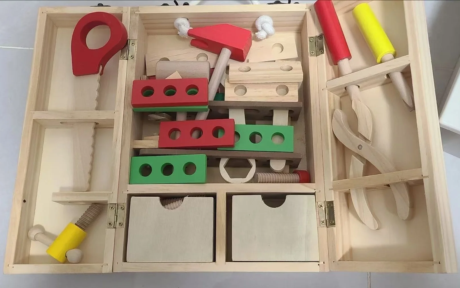 [Drôle] outils de réparation en bois enfant charpentier Construction boîte à outils garçon semblant jouer mécanique entretien modèle Kits de Construction jouet