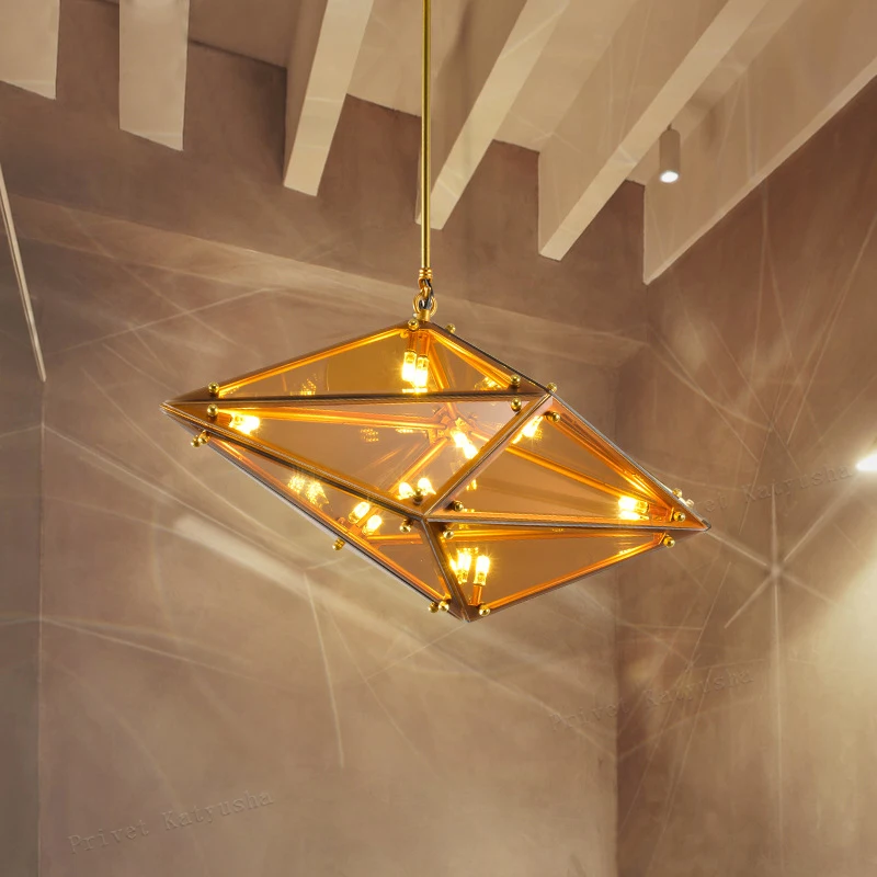 Modern Designer Angular Diamond Ceiling Chandelier 2026 New Glass Hanging Light for Ceiling Home Decor Lustre Dining Room Lamps