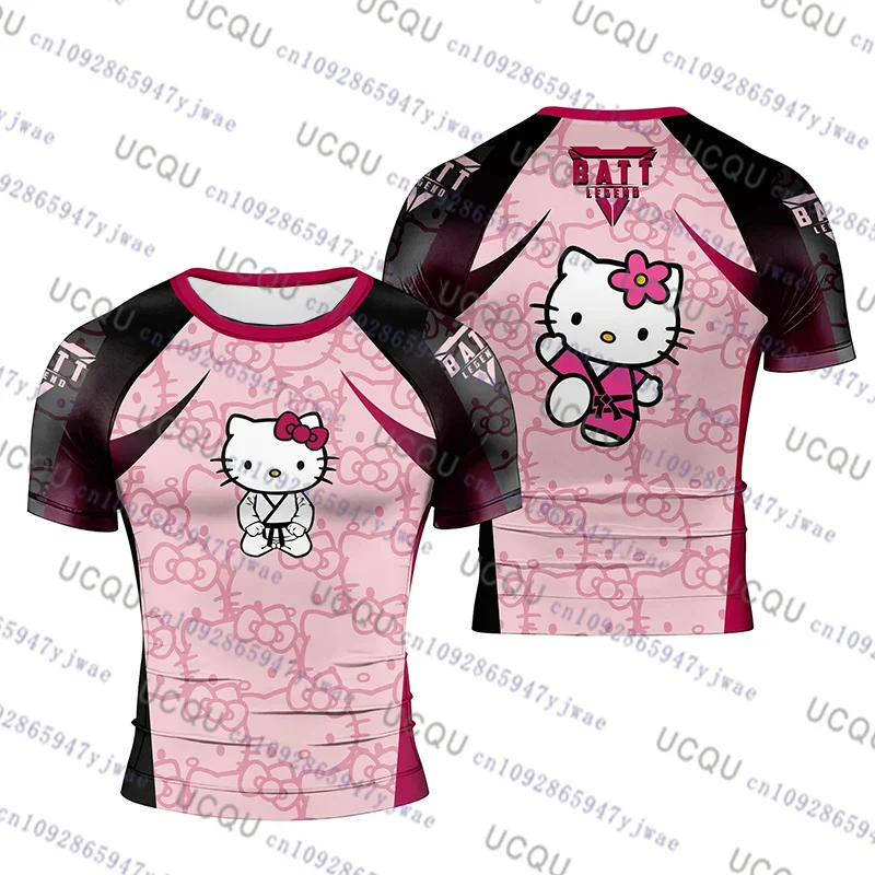 

Футболка с принтом Hello Kitty для мужчин и женщин, футболка для джиу-джитсу, футболки для тренажерного зала, футбольная форма, модная спортивная одежда, оверсайз, быстросохнущая футболка для тренировок, косплей-футболка