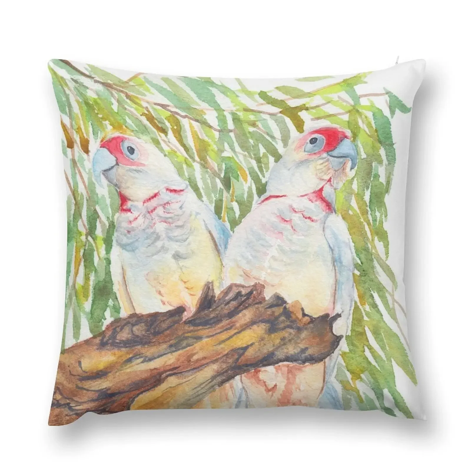 Long Billed Corellas Couple - watercolour of Australian parrots Throw Pillow home decor items pillow