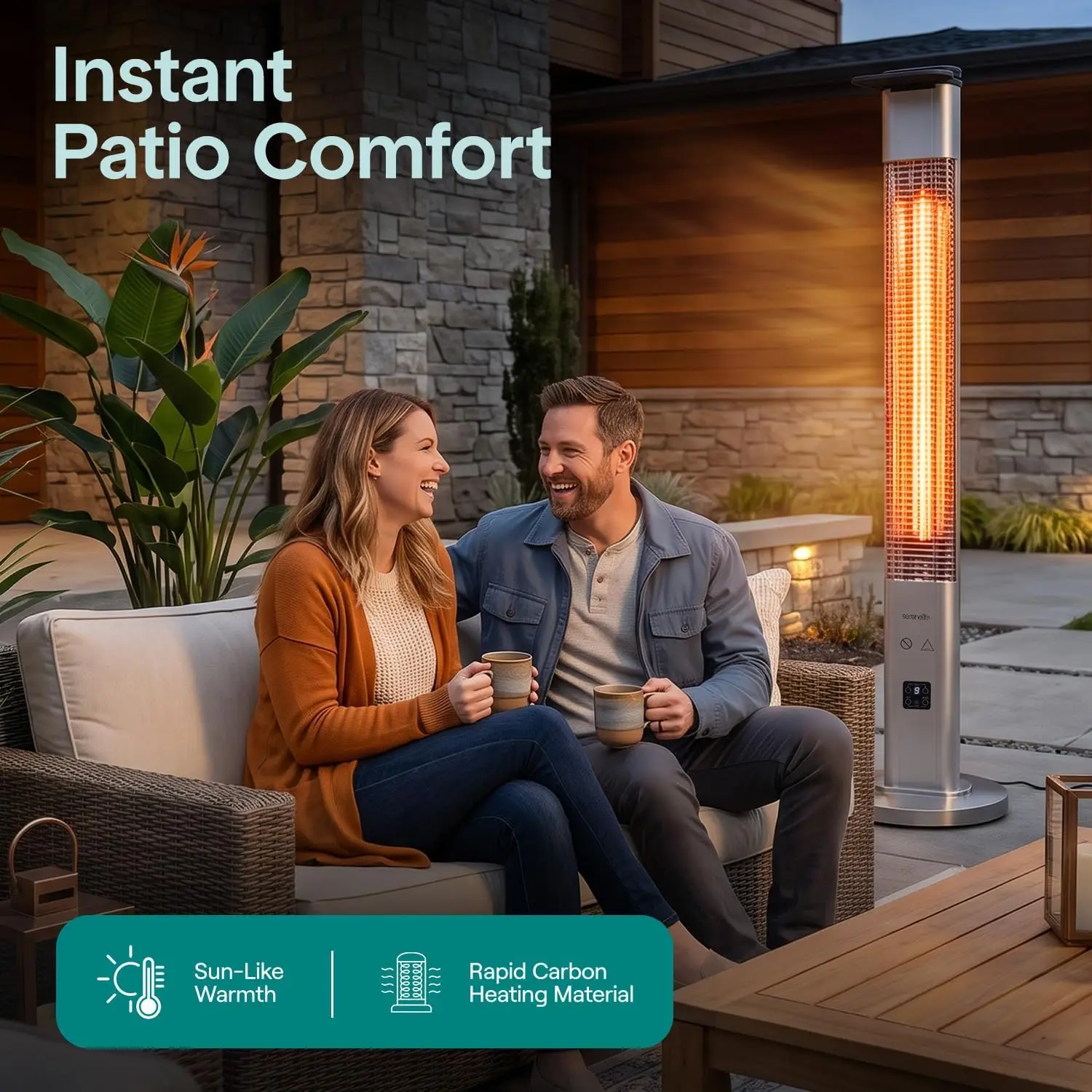 Outdoor Electric Patio Heater - 1500W High-Efficiency Infrared Heating, Remote Control Standing Heater with Aluminum Reflector,