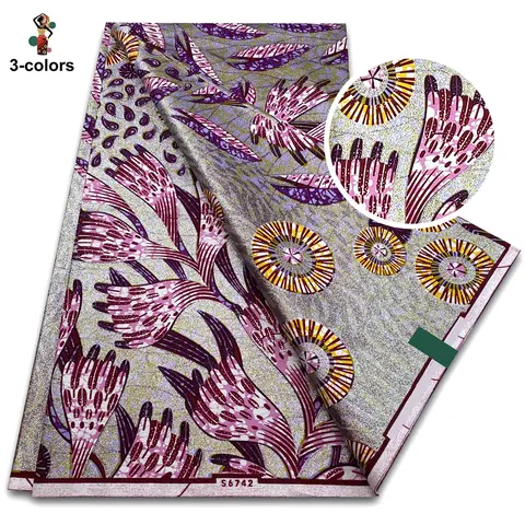 New African Fashion Glitter Grand Golden Wax Fabric High Quality Nigeria Ankara Gold Printed Wax Materials 6Yards Women Sewing