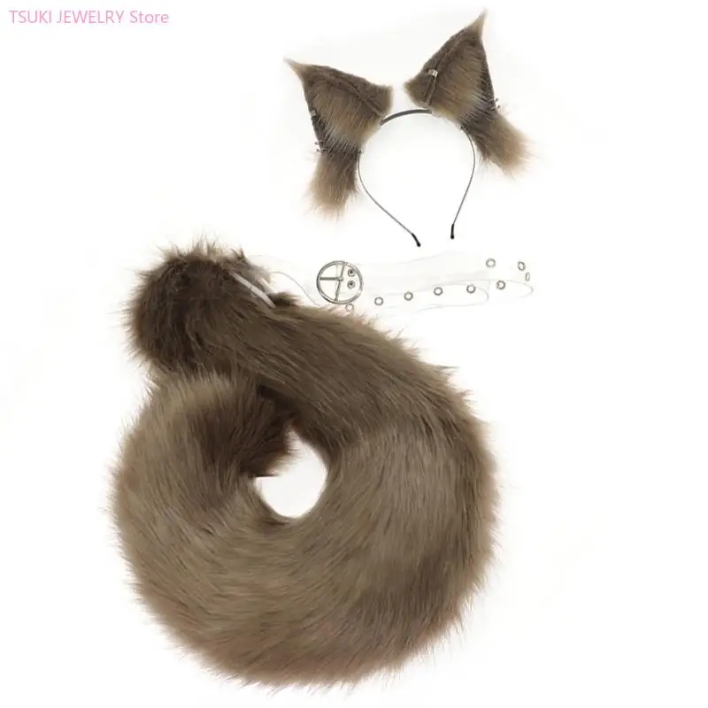 

62KE Squirrel Ear Headband with Tail Animal Squirrel Costume Squirrel Ears & Tail