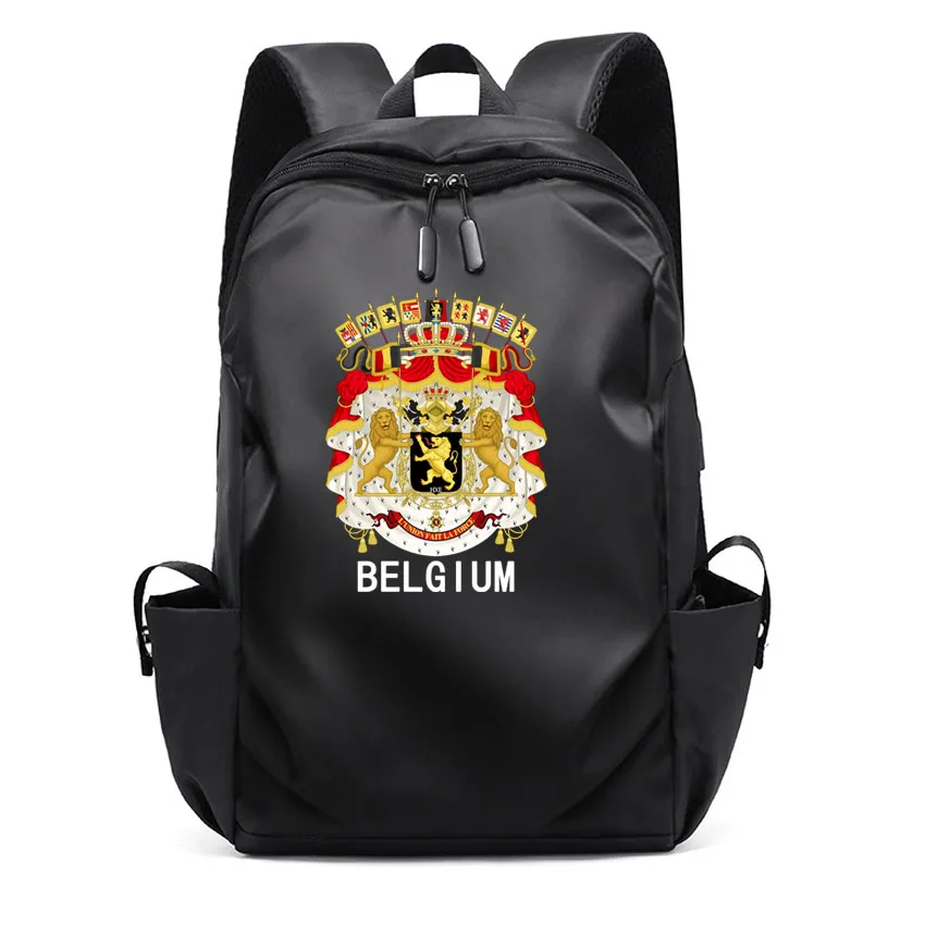 

Multi-Use Laptop Backpack Unisex Notebook Bag Waterproof Computer Bag National Emblem Belgium Printed USB Charging Rucksack