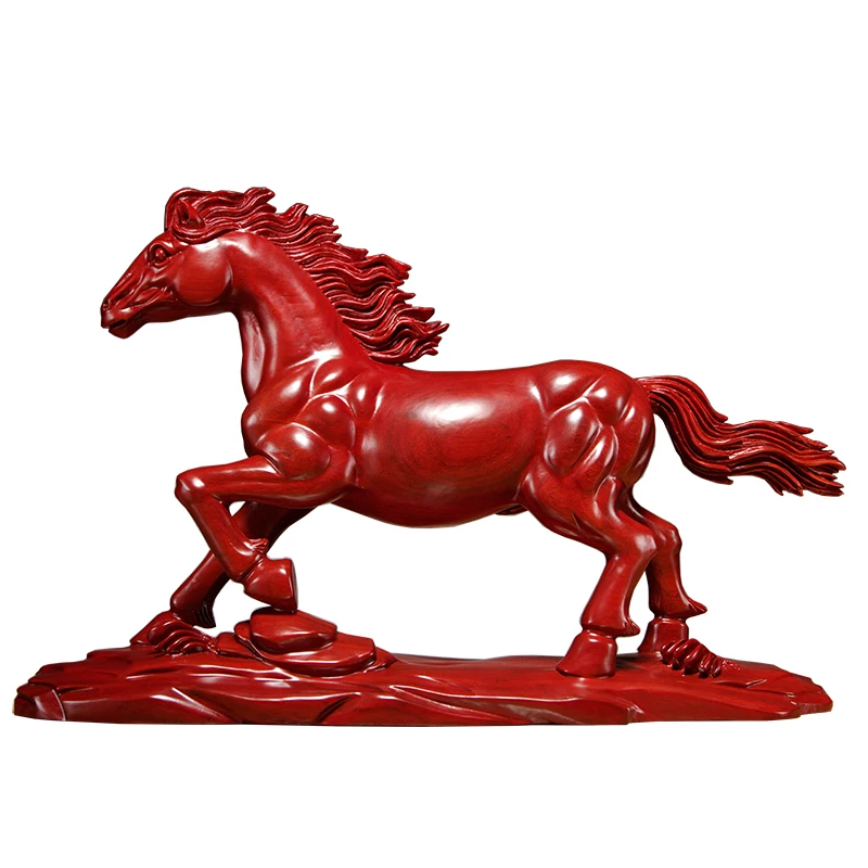 Jujube red wooden horse to success ornament solid wood pentium horse carving zodiac mascot living room decoration