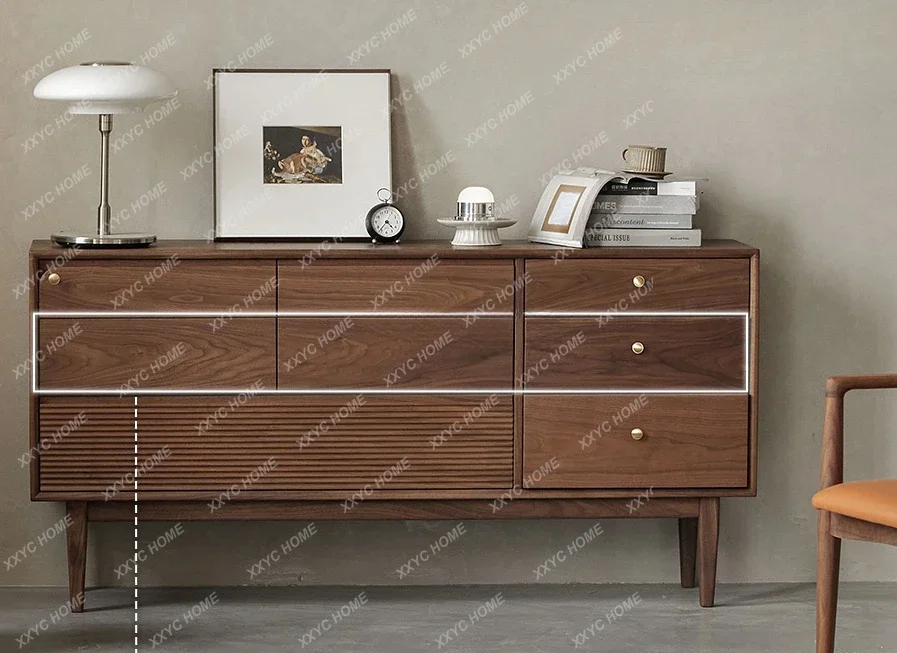 AABlack Walnut Solid Wood Eight Spares Cabinet Log Eight Bucket Cabinet Bedroom Simple Storage Cabinet