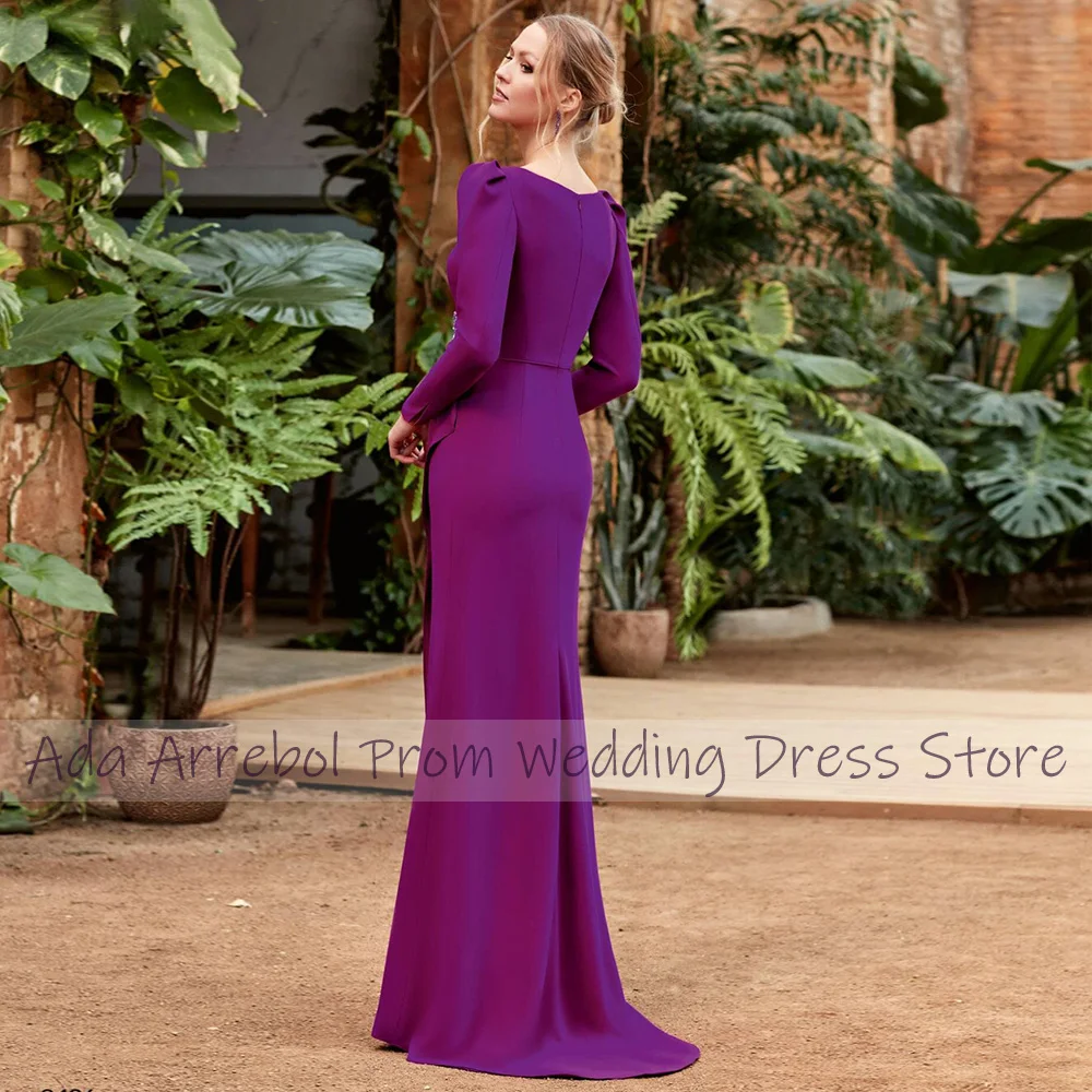 Elegant Wedding Guest Dress Purple Jersey Long Sleeves Mermaid Formal Gowns for Women 2024 V Neck Applique Trumpet Evening Dress