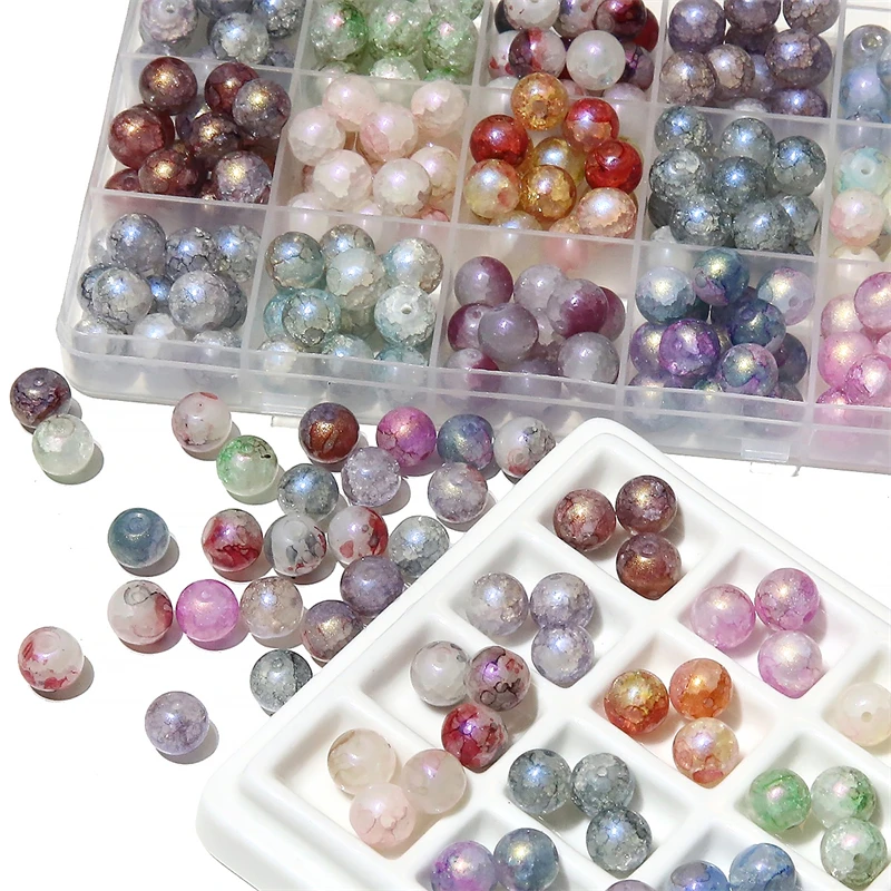 

10mm 20pcs Beads Round bead Crack Mixed Color Crystal Spacers DIY Bracelet Necklace Jewelry Making
