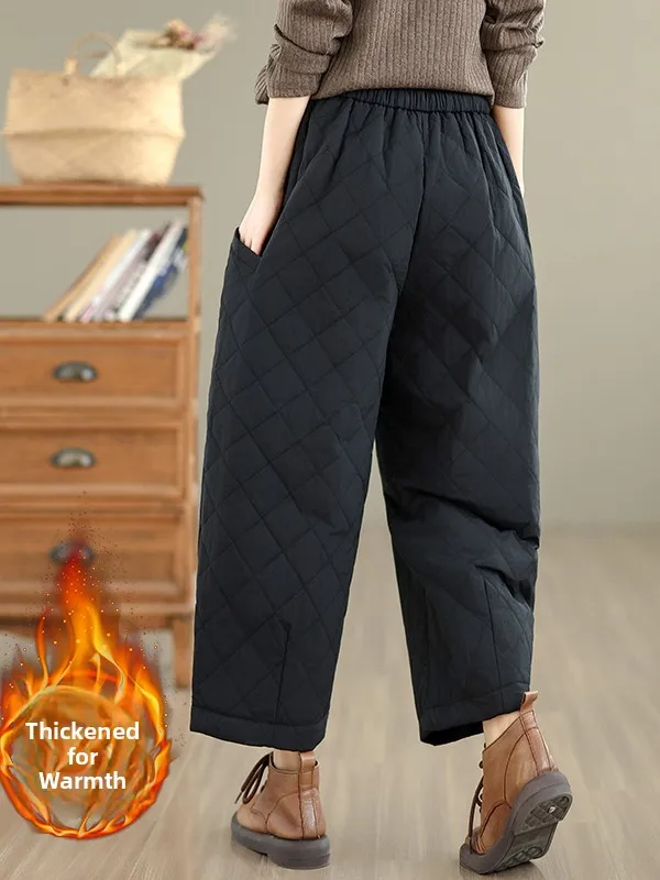 الفني مخيط كبير الحجم المرأة السراويل القطنية شتاء جديد Sle الدافئة ألياف البوليستر واسعة الساق عادية فضفاض صالح بنطلون