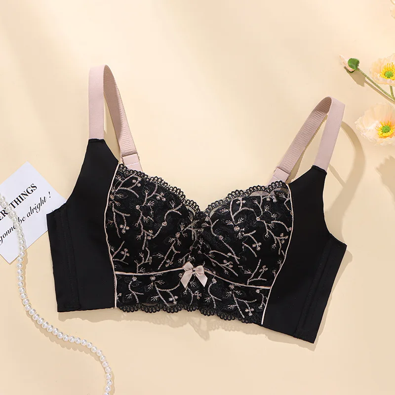 Women Top Thin Bottom Thick Comfortable Underwear Female Gathering Bras Ladies New Embroidered Non-steel Ring Underwear Mom Bras