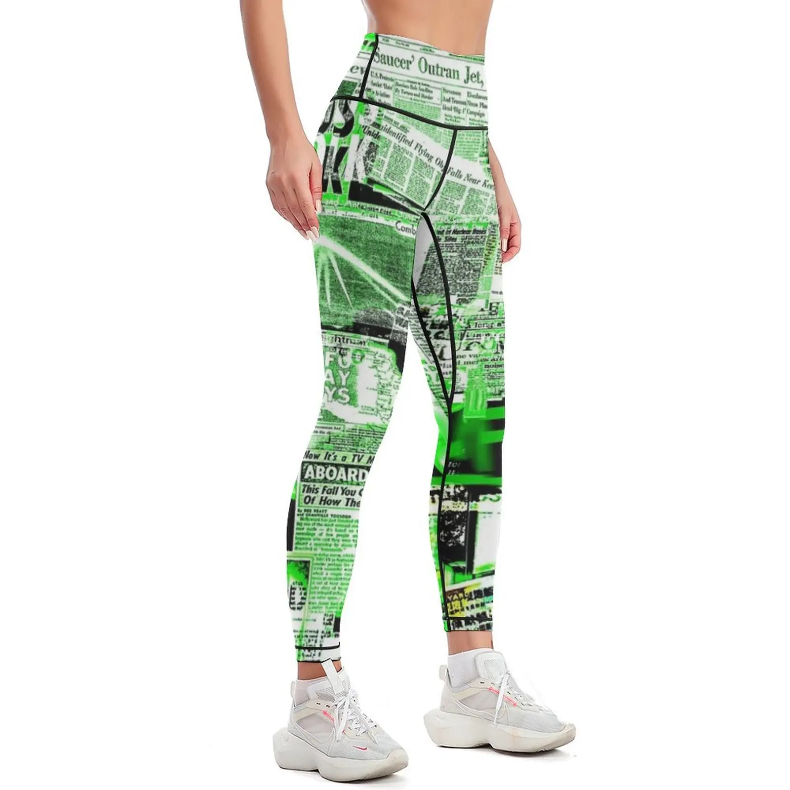 ufo news print biggest cases art alien conspiracy Leggings Women's sportswear push up fitness Womens Leggings