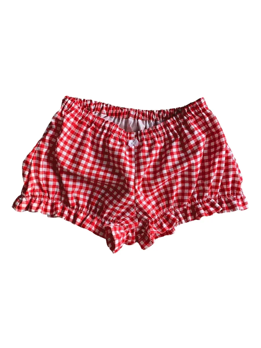 Y2K ชุดนอนลำลองสำหรับผู้หญิง, กางเกงยางยืดแต่งระบายสีพื้นพิมพ์ลายเป็ด