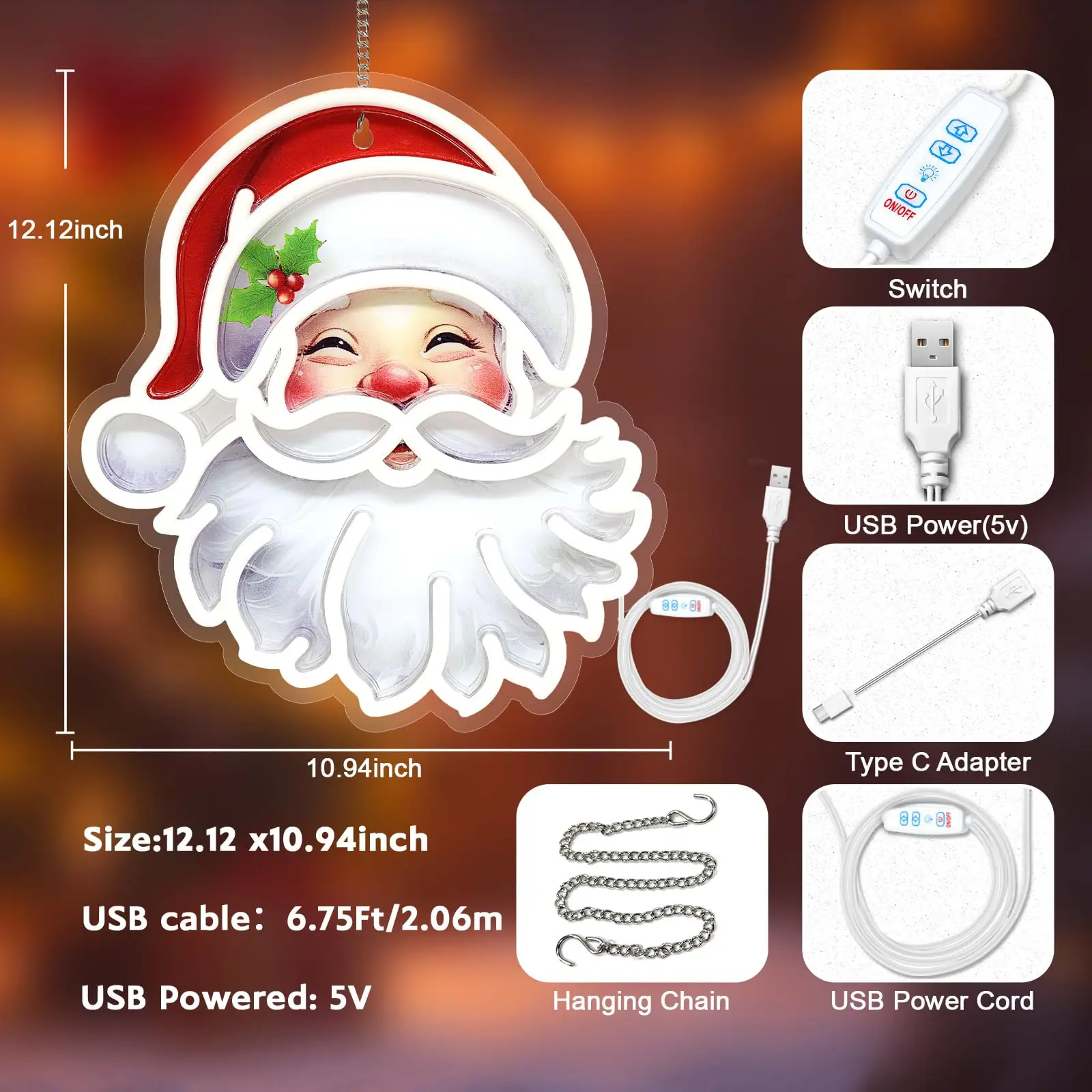 سانتا كلوز النيون طباعة الأشعة فوق البنفسجية تضيء تسجيل جدار ديكور لحفلة عيد الميلاد شخصية هدية الأحداث بار عيد ميلاد ديكور المنزل #4