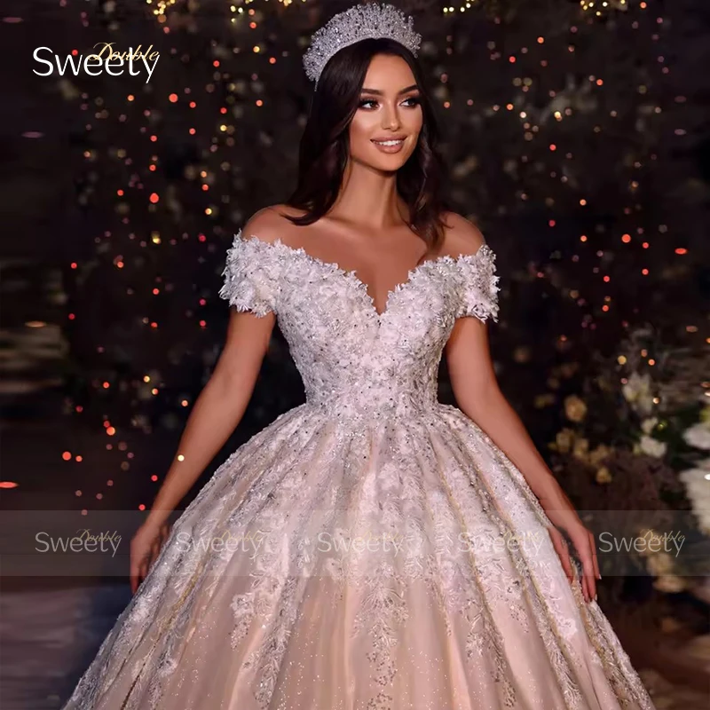 

Graceful Wedding Dress 3d Flower With Embroidered Lace Ball Gown Sleeveless Boat Neck Customized Bride Dress Vestido De Novia