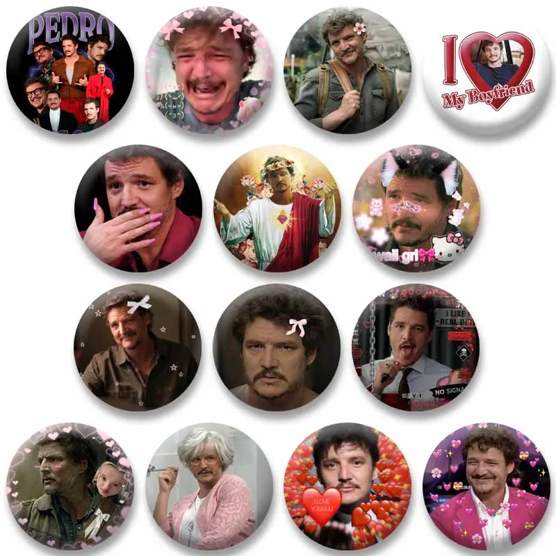 

Creative Funny Star Pedro Pascal Badge Tinplate Round Brooch Backpacks Clothing Jewelry Pins Accessories Y2K Gifts for Friends