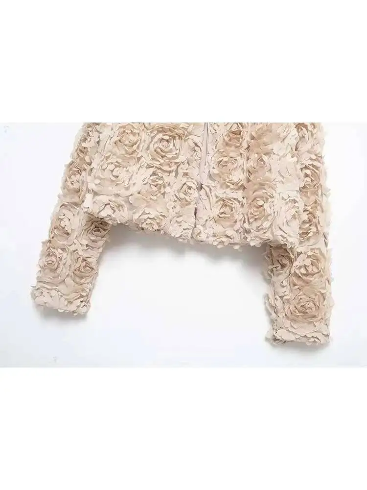 2025年秋ジャケット ショート丈 カジュアル テクスチャードフラワー エレガントジャケット レディースファッション 長袖 ストリートウェア 新作アウター