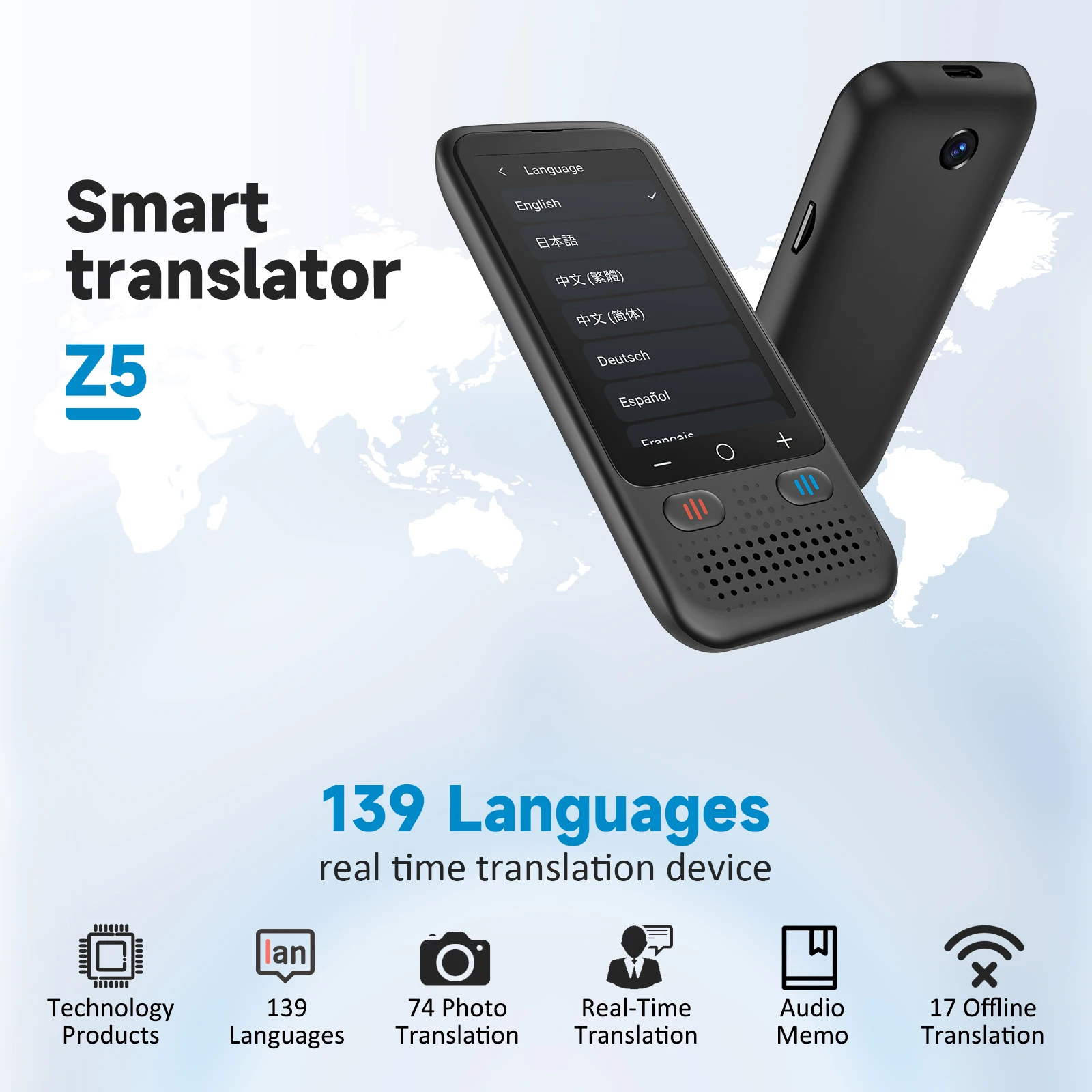 

Z5 Portable Smart Voice Translator Real-time 139 Multi-Language Speech Interactive Online Translator for Travel Learning Busines