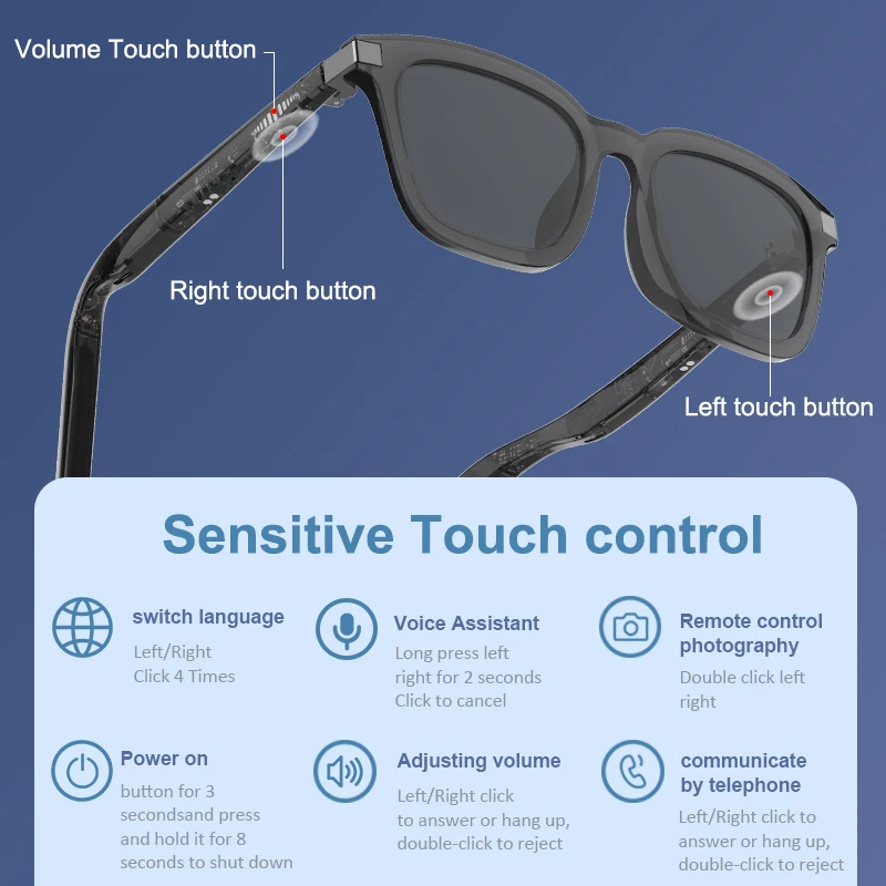 G06-L AI Bluetooth Smart Glasses Intelligent Wearable Sensor Adjustable Volume Wireless Headphone UV Protection Smart Sunglasses
