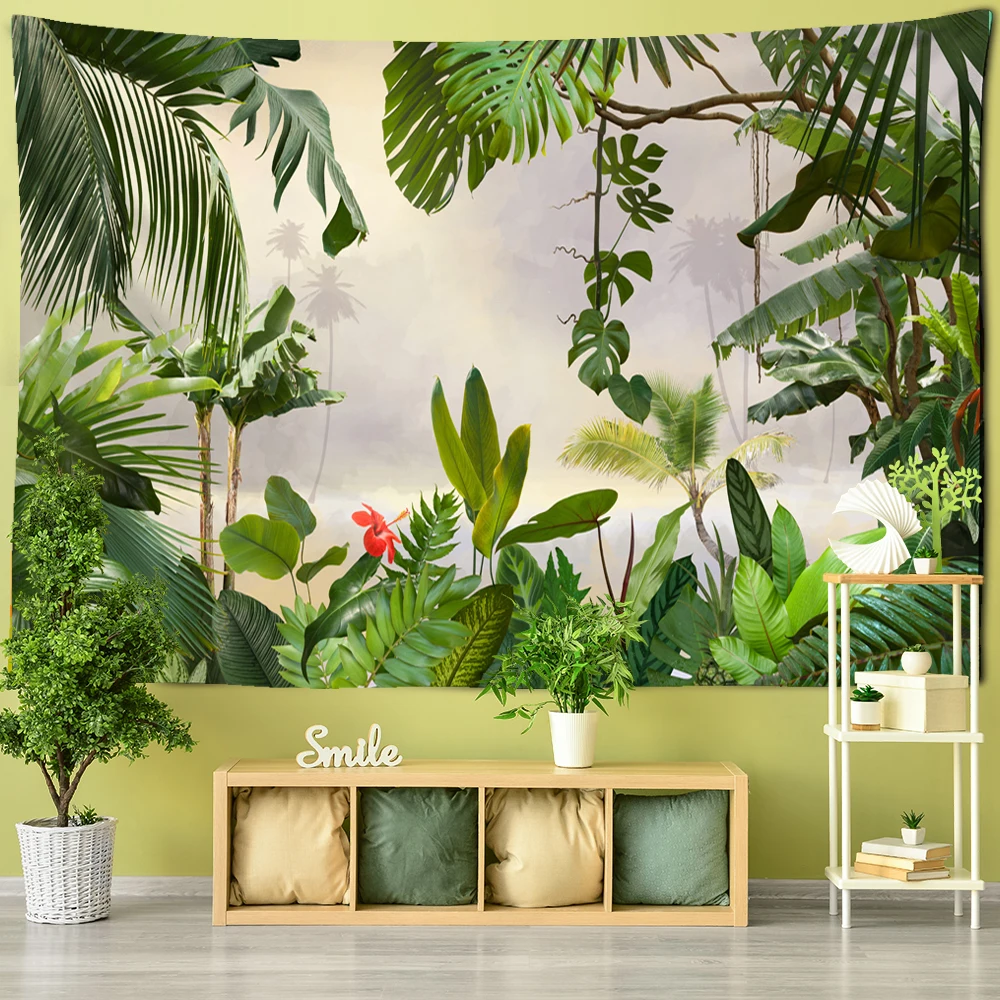 

Palm leaf Green Botany Tapestry Plantain leaves Tropical rainforest plants in Southeast Asia Wall Hanging Tapestry Wall Cloth